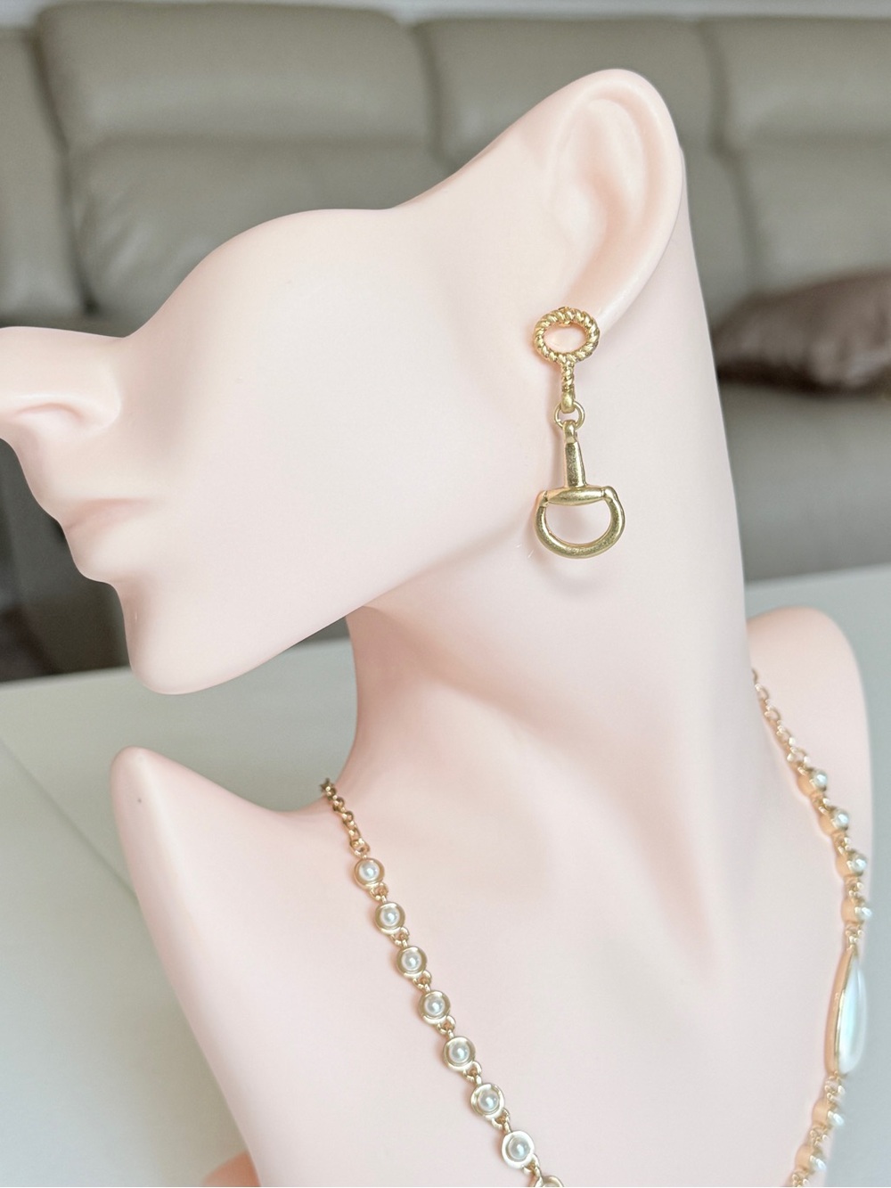 Gold Dangle Stirrup Earrings